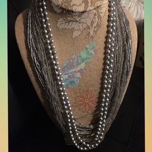 Vintage Glass Beaded Silvertone Statement Necklace